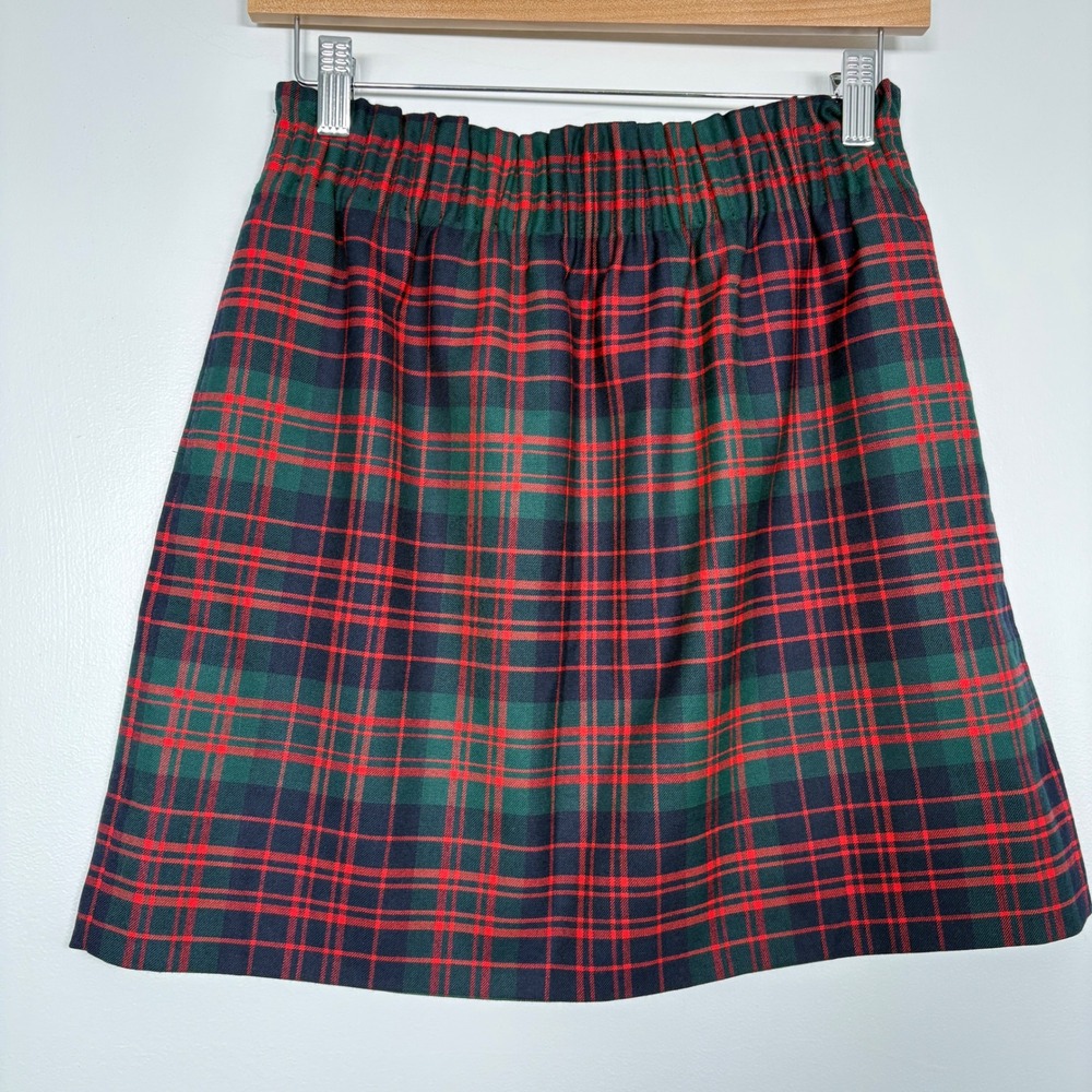 J.Crew Women Skirt Size 4 Red Green Tartan Plaid Wool Blend Elastic Waist Mini
